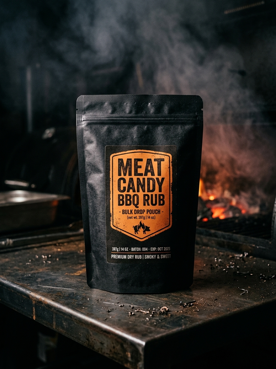 Meat Candy BBQ Rub — 397g Bulk Drop Pouch, heavy-duty refill pack for the serious pitmaster.
