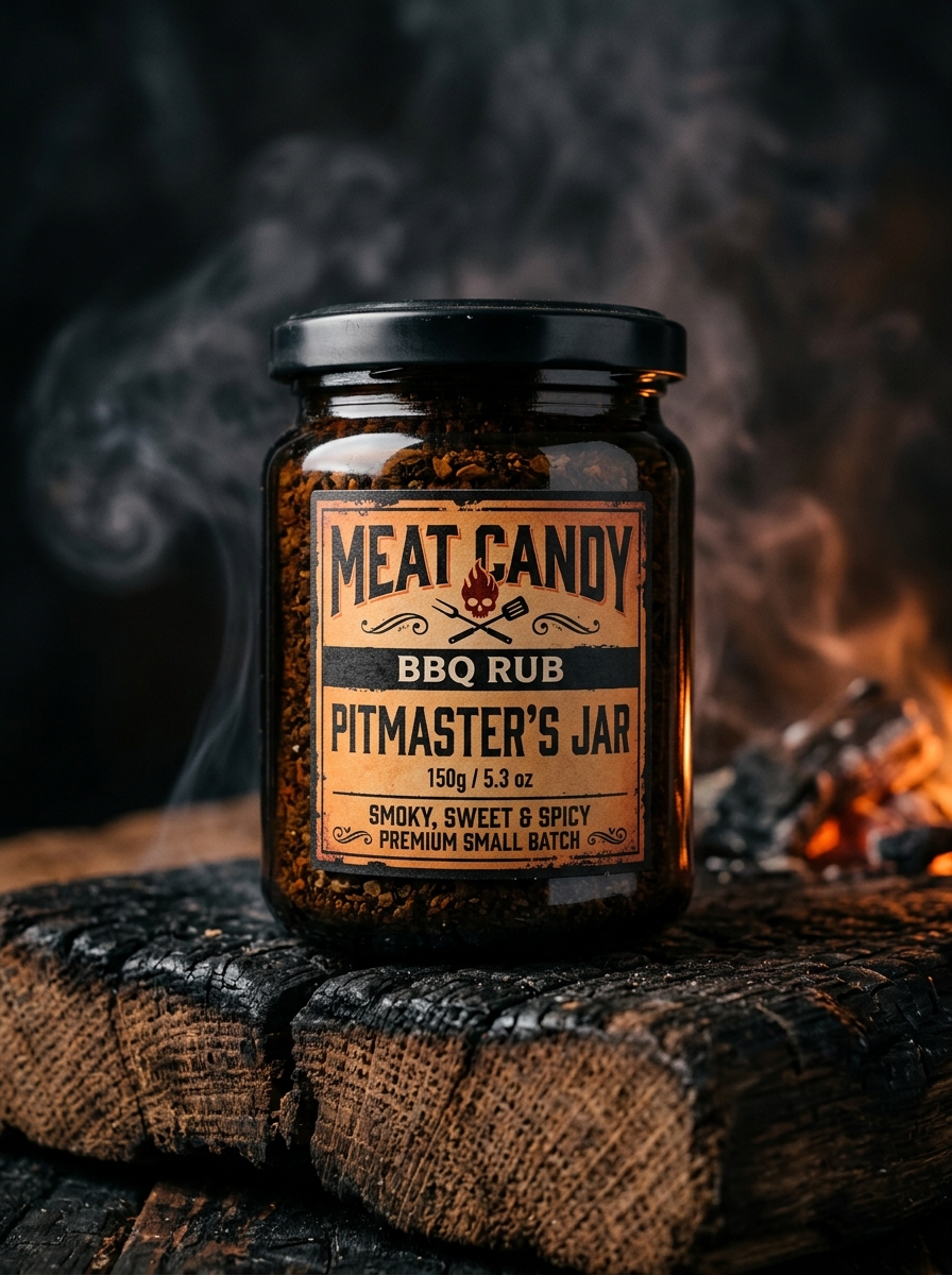 Meat Candy BBQ Rub — Pitmaster's Jar 150g, premium coarse-grind spice formula for maximum bark on brisket, ribs and pork.