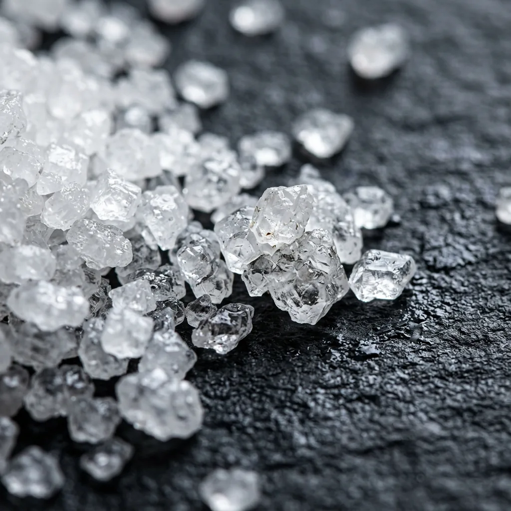 Macro shot of coarse sea salt crystals